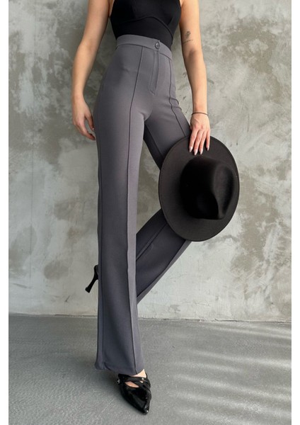 Kadın Antrasit Yüksek Bel Toparlayıcı Ispanyol Paça Palazzo Pantolon Antrasit / S