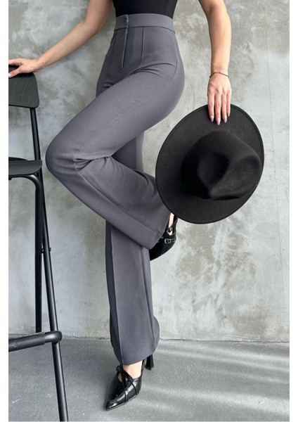 Kadın Antrasit Yüksek Bel Toparlayıcı Ispanyol Paça Palazzo Pantolon Antrasit / S