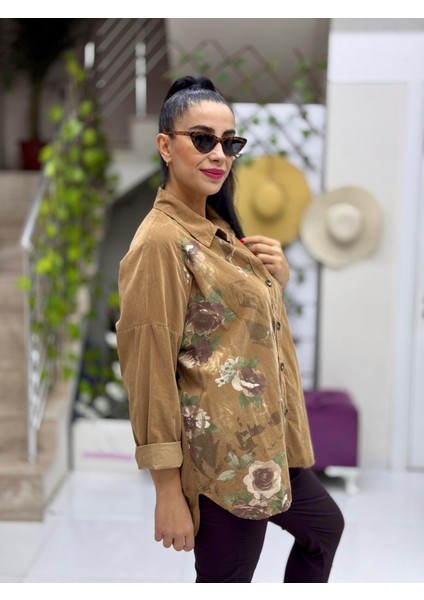 LS103982 Italyan Kadife Güllü Gömlek Camel fiyatları