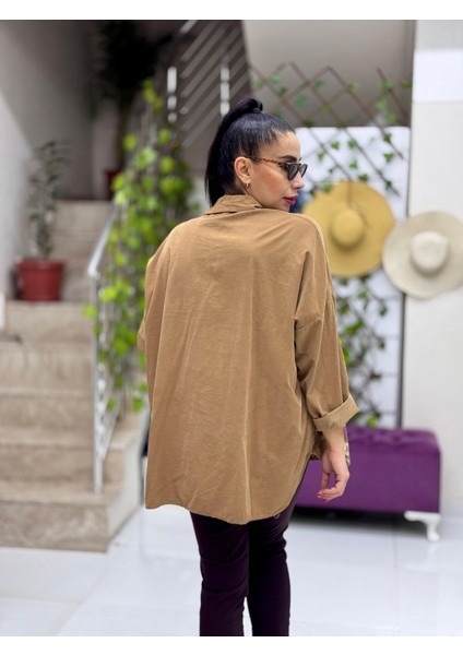 LS103982 Italyan Kadife Güllü Gömlek Camel modelleri