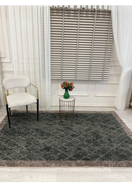 Yeşil-Kahverengi Jüt Sisal Görünüm Bordürlü Kaymaz Taban Yolluk Halı