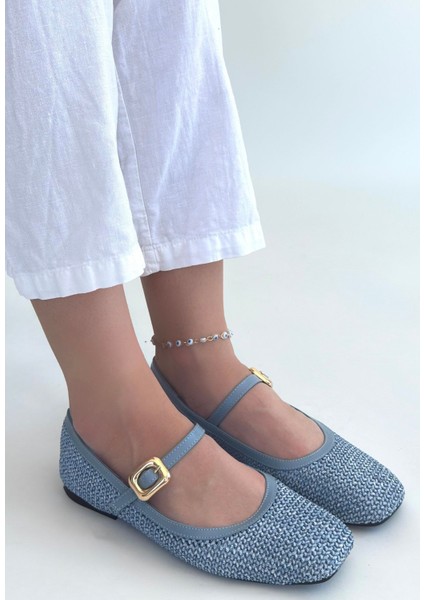 Mavi Cilt Hasır Dokumalı Babet Ayakkabı fiyatları