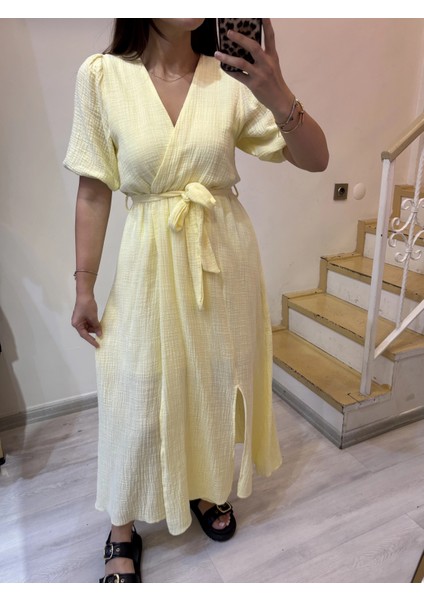 Kruvaze Yaka Keten Elbise fiyatları