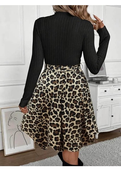 Kadın Uzun Kollu Balıkçı Yaka Belden Bağlamalı Üst Kaşkorse Eteği Dalgıç Elbise fiyatları