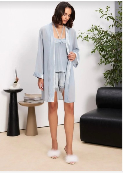 Kadife Saten 3'lü Kadın Pijama Takımı - 2845