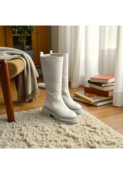 Bej Mat Deri Diz Altı Kadın Günlük Çizme fiyatları