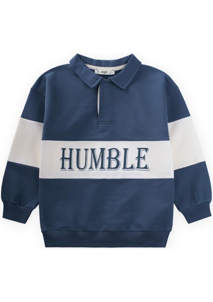 Polo Yaka Baskılı Sweatshirt 4-12 Yaş Lacivert
