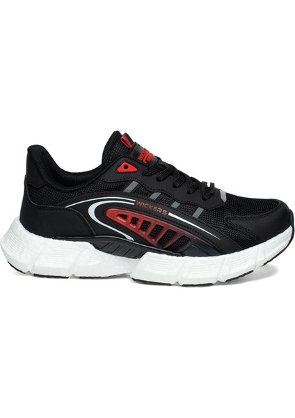 Siyah Erkek Spor Ayakkabı Sneaker Ayakkabı Beyaz / Kırmızı Köpük Taban Bağcıklı 2755