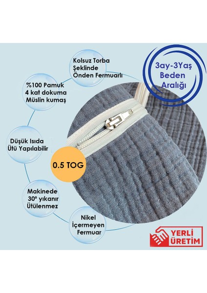 , 6-18 Ay,ürün Boyu 85CM, Yazlık ve Mevsimlik 4 Kat Müslin Kumaş Bebek Çocuk Torba Uyku Tulumu Denim fiyatları