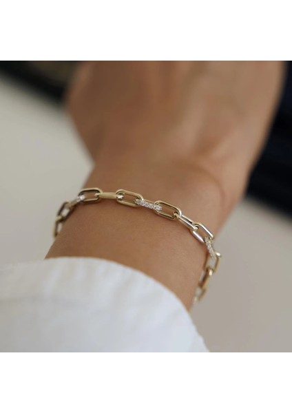 Taşlı Ince Ataş Altın Bileklik