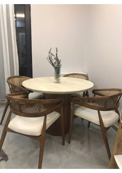 Lotus Iskandinav Tarzı 4 Sandalyeli Yuvarlak Masa Takımı