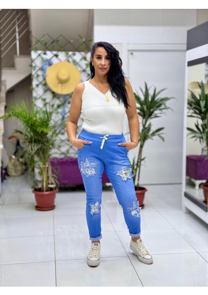 A13501 Italyan Likralı Yıldızlı Kot Pantolon fiyatları