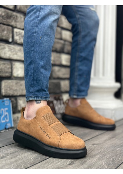 ET0307 Kalın Süet Yüksek Taban Çift Bant Taba Siyah Erkek Ayakkabı