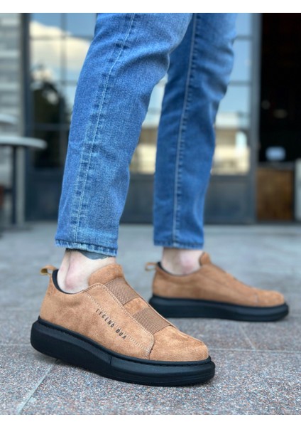 ET0307 Kalın Süet Yüksek Taban Çift Bant Taba Siyah Erkek Ayakkabı modelleri