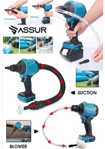 Assur Profesyonel 21V Çift Akü Hava Üfleme Şarjlı Hava Pompası