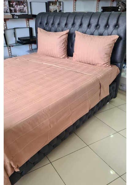 Satin Kinox Armürlü Çift Kişilik Nevresim Takımı Kahverengi
