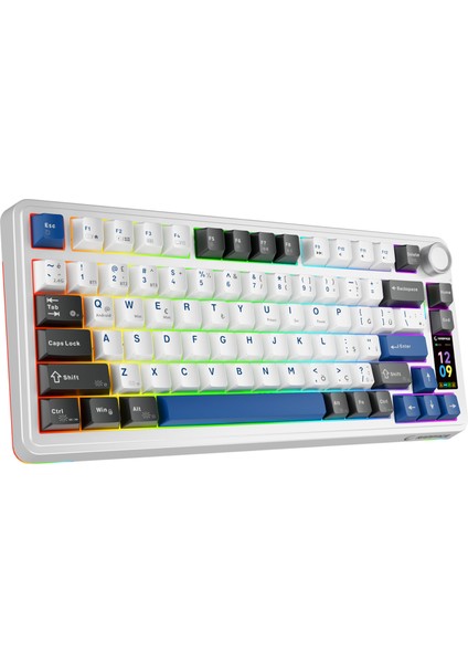 Quell Pro Ekranlı Beyaz Hot Swap 2.4g + Bt Wireless Rgb Gasket Oil Switch Türkçe Q Pbt Keycaps Mekanik Klavye