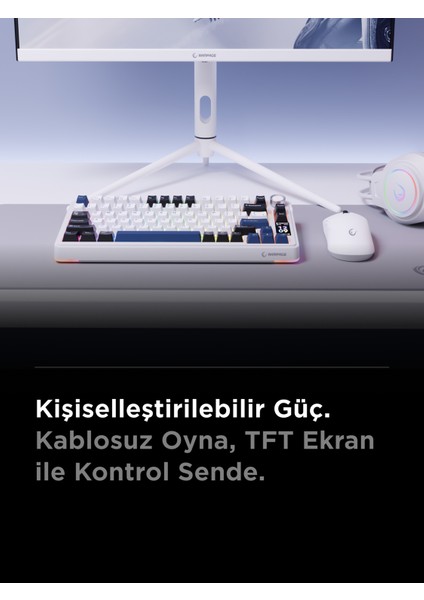 Quell Pro Ekranlı Beyaz Hot Swap 2.4g + Bt Wireless Rgb Gasket Oil Switch Türkçe Q Pbt Keycaps Mekanik Klavye modelleri