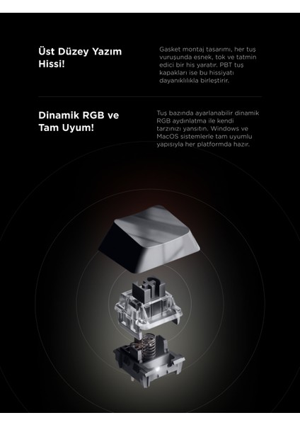 Quell Pro Ekranlı Beyaz Hot Swap 2.4g + Bt Wireless Rgb Gasket Oil Switch Türkçe Q Pbt Keycaps Mekanik Klavye