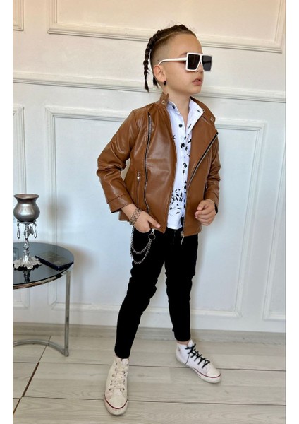 N.S.K NEWSTARKIDS Erkek Çocuk Deri Ceketli Gömlekli Pantolonlu Takım fiyatları