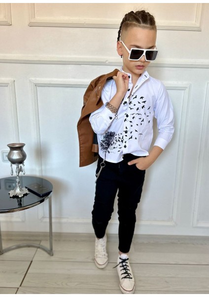 N.S.K NEWSTARKIDS Erkek Çocuk Deri Ceketli Gömlekli Pantolonlu Takım modelleri