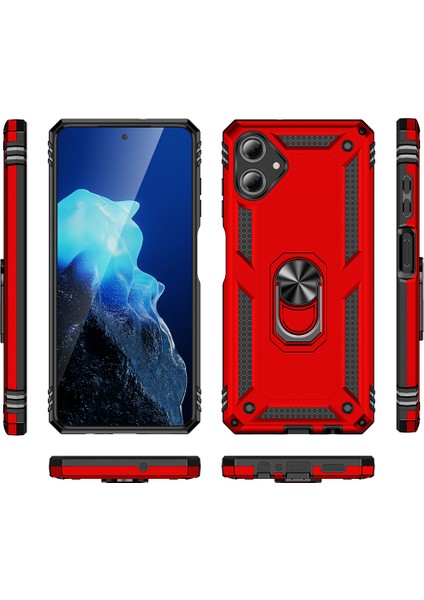 Samsung Galaxy A06 Uyumlu Kılıf Vega Sert Silikon Tank Standlı Yüzüklü Mıknatıslı Kırmızı fiyatları