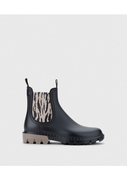 W10333 Rock Black Zebra Siyah Kadın Yağmur Botu