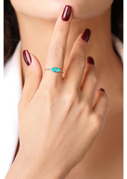 14 Ayar Altın Taşlı Turkuaz Göz Yüzük fırsatları