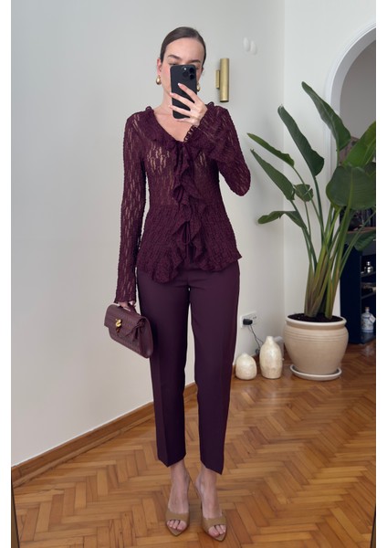 Premium Pens Detay Kumaş Havuç Pantolon- Bordo fırsatları