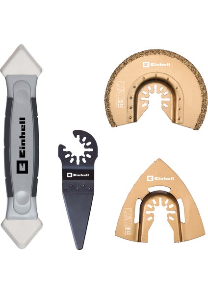 Orijinal Einhell 4 Parça Raspalama Uç Seti (Raspalama Aksesuarları, Starlock Sistemi, Fayanslar Için, Delta Törpü, Segment Testere Bıçağı, Kazıyıcı, Derz Düzeltici).