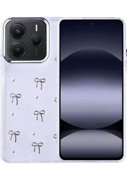 Xiaomi Redmi Note 14 5g Uyumlu Kılıf Kenarlar Airbagli Simli Şeffaf Kutup Kapak Gri