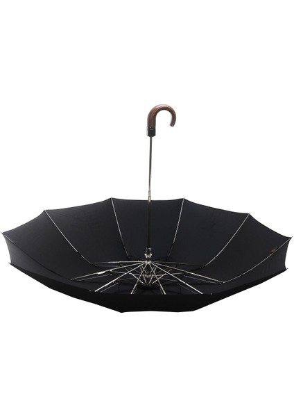 Baston Saplı Lüx Şemsiye Yarı Otomatik Siyah