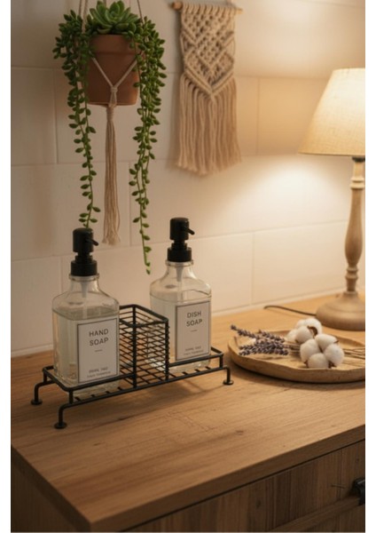 2’li Cam Ayaklı Sıvı Sabunluk Seti Siyah 500 ml modelleri