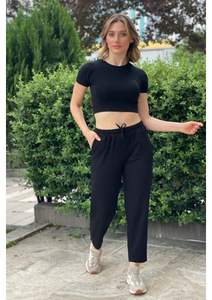 Kristal Siyah Penye Kadın Pantolon modelleri