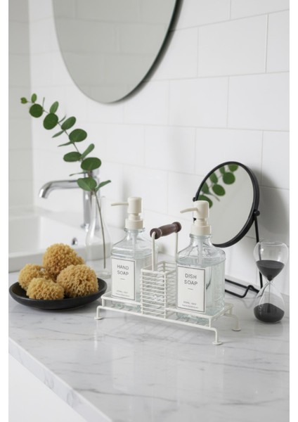 2’li Cam Ayaklı Sıvı Sabunluk Seti Beyaz 500 ml fiyatları