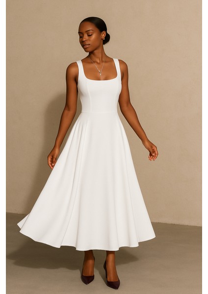 Kolsuz Astarlı Uzun Elbise