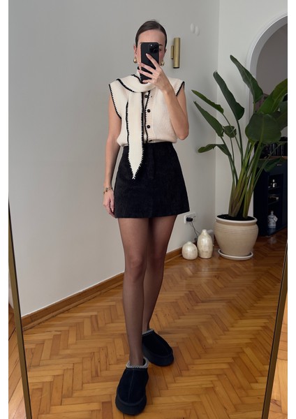 Kadife Özel Tasarım Şort Etek- Siyah fiyatları