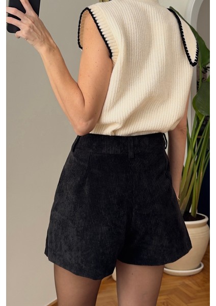Kadife Özel Tasarım Şort Etek- Siyah fırsatları
