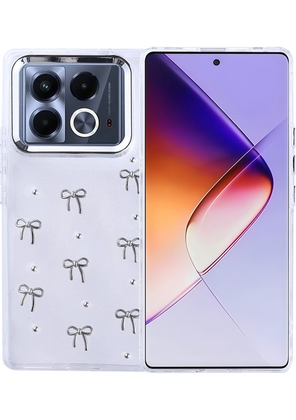 Infinix Note 40 4g Uyumlu Kılıf Kenarlar Airbagli Simli Şeffaf Kutup Kapak Gri