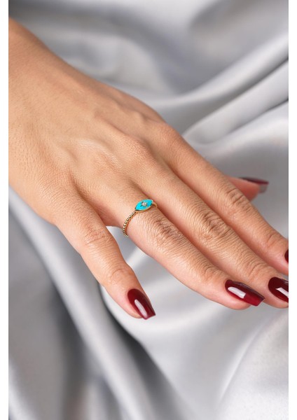 14 Ayar Altın Taşlı Turkuaz Göz Yüzük fiyatları