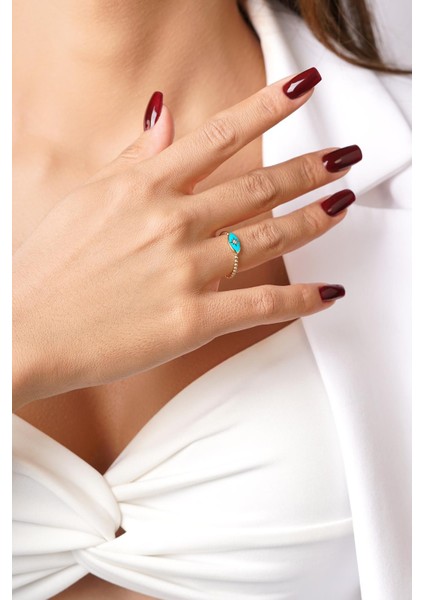 14 Ayar Altın Taşlı Turkuaz Göz Yüzük modelleri