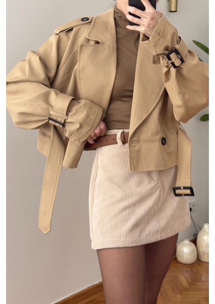 Kısa Kemerli Premium Trençkot- Camel fiyatları