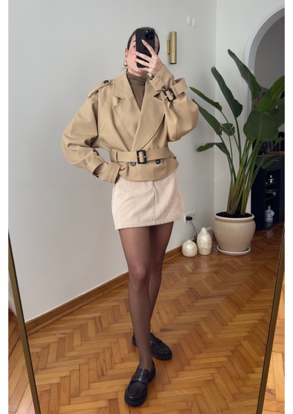 Kısa Kemerli Premium Trençkot- Camel modelleri