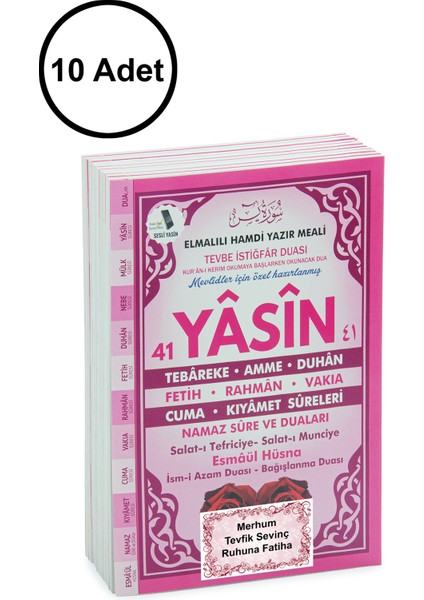 10 Adet Türkçe Mealli Orta Boy 80 Sayfa 41 Yasin - Pembe Renk