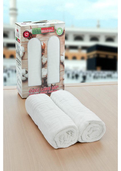 Lüks %100 Pamuk Erkek Ihram - Hac Umre Için Terletmez Dikişsiz 2 Parça Set - 110X220 cm