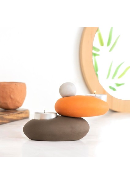Özel Tasarım El Yapımı Kahverengi 2'li Tealight Mumluk