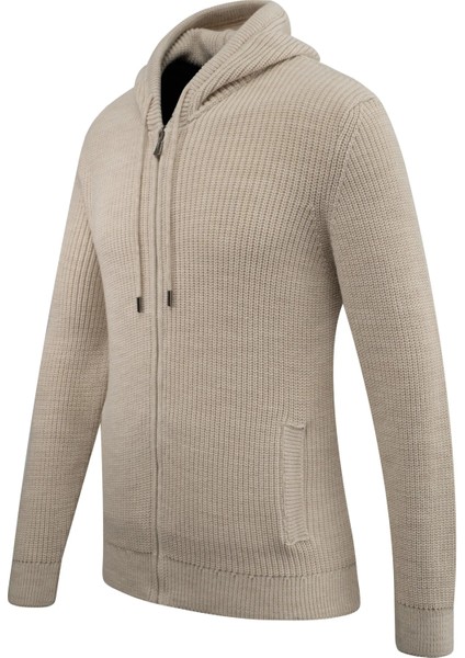 Erkek Kapüşonlu Fermuarlı Triko Hırka Selanik Örgü Cepli Klasik Kalıp - 5249K fiyatları