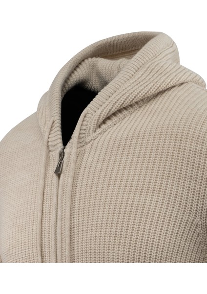 Erkek Kapüşonlu Fermuarlı Triko Hırka Selanik Örgü Cepli Klasik Kalıp - 5249K modelleri