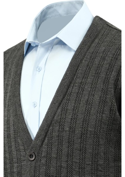 Erkek Düğmeli Hırka Cepli Desenli Çelik Örgü Klasik Kalıp - 5203M modelleri