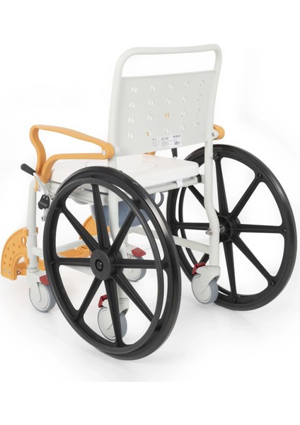 Banyo ve Tuvalet Sandalyesi Turuncu | 6 Tekerlekli Soft Oturum, Bas-Çıkar Sistemli Çıkarılabilir Tekerlek, Paslanmaz Plastik Gövde DM-8088D fiyatları